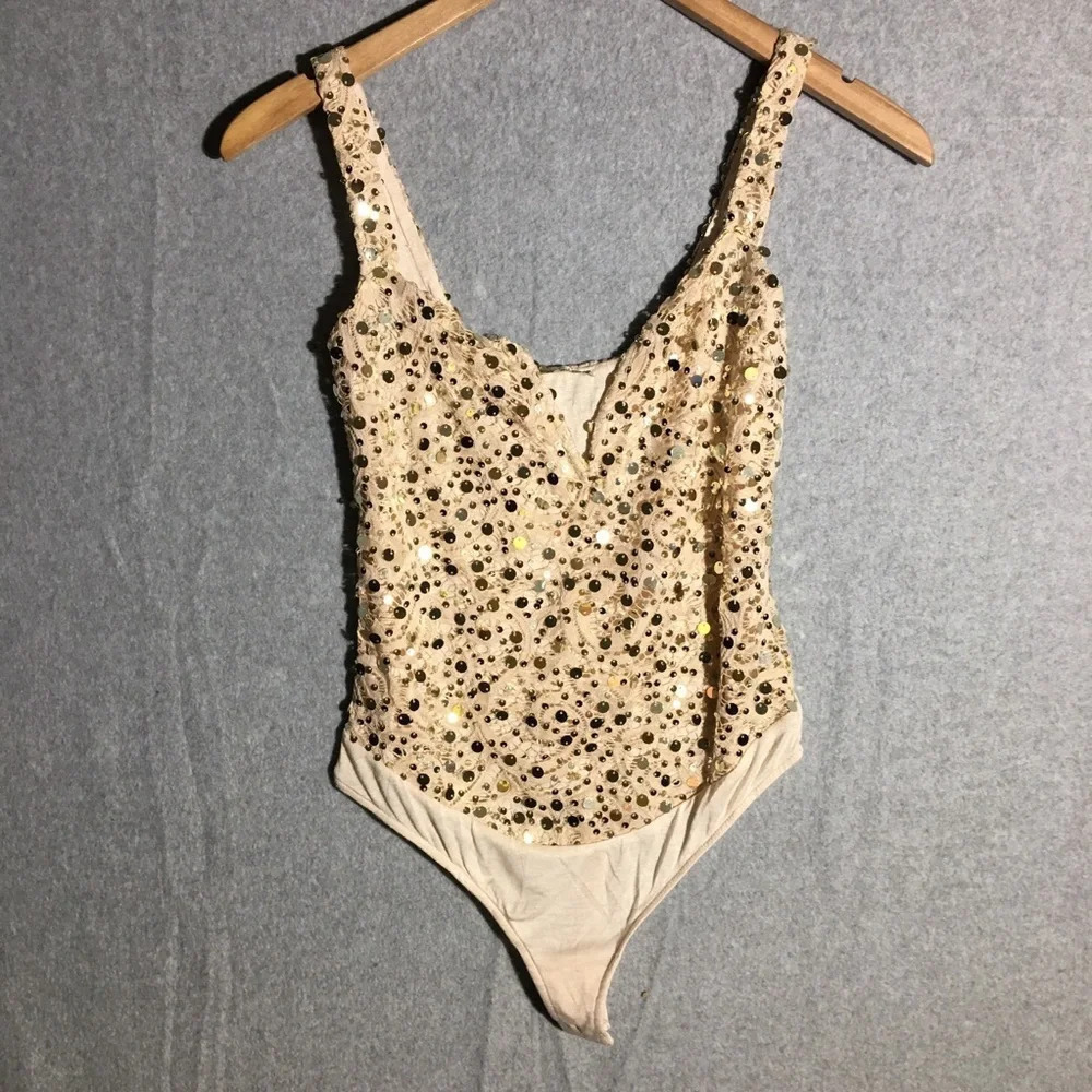 Womens NWOT Free People Bodysuit Fearless Eras Tour Sparkly Bedazzled Club Party